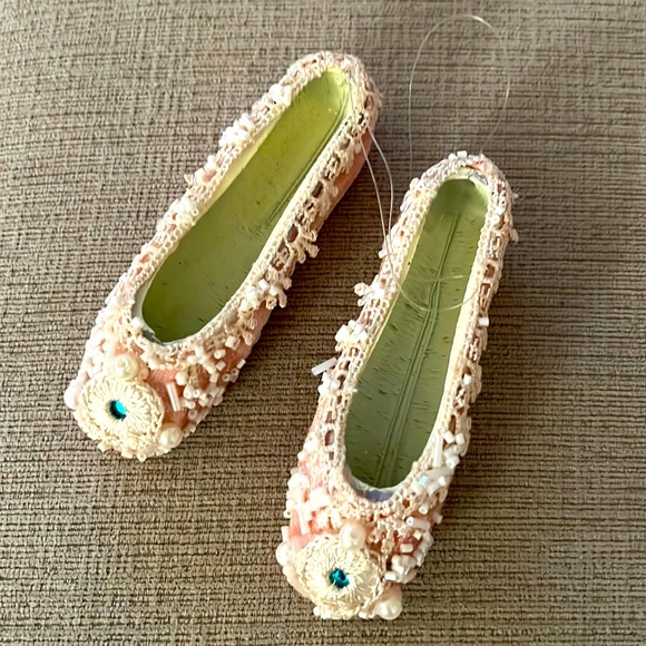 Christmas Ornament Shoe Ballerina 🩰 Flats Pink with Pearls - Picture 1 of 7